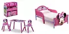 Minnie Mouse 5-Piece Toddler Playroom Set – Table, 2 Chairs & Toy Bin & Bed Pink