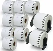BETCKEY - Continuous Labels Replacement for Brother DK-22205 (62mm x 30.48m), Compatible with Brother QL Label Printers [10 Rolls + 2 Reusable Cartridges]