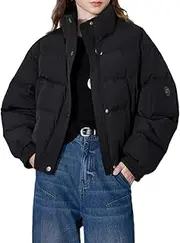 [Generic] Women's Stand Up Collar Thickened Warm Lightweight Down Jacket With Pockets And Elastic Splicing Down Jacket