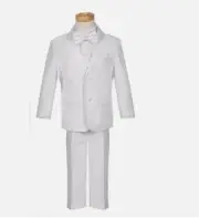 Boys Tuxedo suit White Satin trim wedding Easter Bow tie vest pants SIZE 7