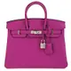 HERMES BIRKIN Togo牛皮柏金包( 25CM/桃紅L3/銀釦)