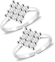 [Tongari] Graceful White Multi CZ Adorned Silver Toe Rings in Pure 92.5 Sterling Silver for Women..., Adjustable, Non-Precious Metal, No Gemstone