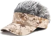 [MONSHMU] Men Novelty for Sun with Spiked Fake Hair Camouflage Print Adjustable for Baseball Hat Hip Hop