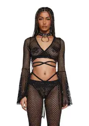 [Club Exx] Techno Fantasy Fishnet Wrap Top - Black