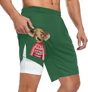 [ZZXXB] Dachshun Dog Pattern Athletic Shorts for Men with Pockets 2 in 1 Quick Dry Running Shorts S-3XL