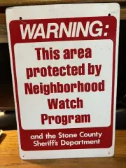 WARNING ATEA PROTECTED BY NEIGHBORHOOD WATCHED 12”x18”USED METAL SIGN SHERIFF DP