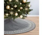 Christmas Tree Skirt, 90cm Knitted Christmas Tree Skirt with Thick Christmas Tree Snowflake Rustic Holiday Decorations (Grey, 90cm)