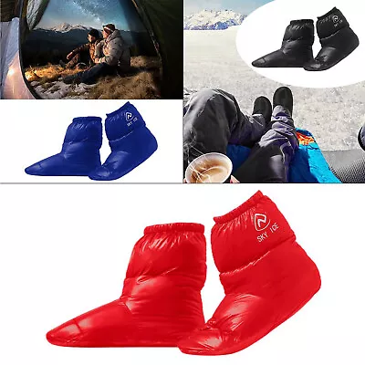 White Duck Down Slippers Winter Warm Camping Tent Boots Foot Booties, Filled