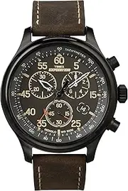 [Timex] Men's Expedition Field 43mm Watch - Brown Strap Black Dial Gunmetal Case