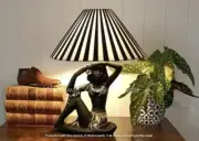 PLASTIC RIBBON LARGE "COOLIE" WHITE & BLACK LAMPSHADE for BARSONY LADY LAMP