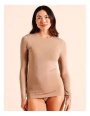 [Soho] Layer Modal Thermal Crew Long Sleeve Top in Beige