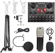 Daseeme BM800 Microphone Kit: Professional Live Sound Card with Audio Mixer for Streaming, Podcasting, Gaming - Includes Pop Filter & Boom Arm (Black/Silver)