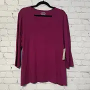 Chicos The Ultimate Tee Women's Pink Rayon Spandex V-Neck Top 3/4 Sleeve XL NWT