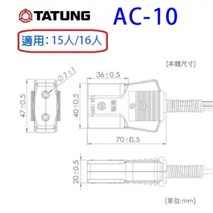 大同原廠 AC-10 15/16人份電鍋電源線