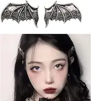 Halloween Bat Wing Hair Clips for Women Girls Devil Wings Hair Clip Silver Devil Wing Hair Barrettes Halloween Costumes Cosplay Hair Accessories for Women Bat Wings Clips