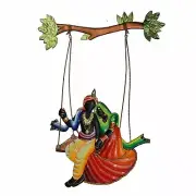 Radha Krishna on Swing Wrought Iron Wall Hanging (43 cm x 3 cm x 58cm)