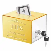 Tip Jars for Money 15 x 12 x 10 CM Acrylic Tip Collection Box with Lock Donation Suggestion Box for Tip Storage Container Raffling Box,Yellow