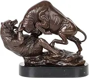 Classic Wall Street Bull Sculpture Bronze Material Bear and Cattle Fighting Statue with Marble Base Antique Metal Art