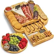 Leaf and Grain Charcuterie Board Set - Premium Bamboo Cheese Board – Perfect Charcuterie Boards Accessories for Bridal Shower Gifts, Wedding Gifts & Housewarming – Elegant Cheese Platter (Natural)