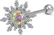 [Izpack] CZ Snowflake Tongue Barbell Ring for Women Men Stainless Steel Crystal Winter Frozen Flower Cartilage Nipple Screw Back Ball Body Piercing Stud Earrings Dainty Christmas Jewelry Gifts 14G
