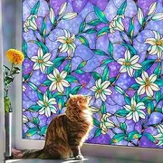Coavas Decorative Window Privacy Film, Heat Control Sun Blocking Stained Glass Window Film, Floral Design Static Cling, Non Adhesive Windows Tint for Bathroom Front Door(Vinyl, 23.6" x 78.7 ")