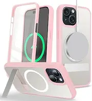 Cavor for iPhone 15 Plus Case 6.7'' 360° Full Body Protective Case with Kickstand and Built-in Screen Protector Clear TPU PC Bumper Support Magsafe Charging Shockproof Phone Cover-Pink