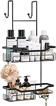 Over The Door Hanging Shower Caddy Organizer, Shampoo and Soap Racks for Bathroom and Kitchen, 2- Tier Shelf Organizer, Rustproof Storage Rack, Reliable Hooks, Matte Black, Sturdy