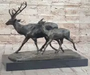 Bronze Marble Statue Elk Deer Caribou Buck Bugatti Deco Figurine Sculpture Sale