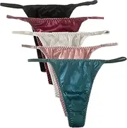 [Colorful Star] 5 Pack Women's Silky Smooth Thongs G-string Panties Stretch V-back Tangas Underwear Multi