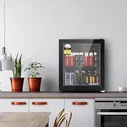 46L Bar Fridge Glass Door with Light Black Mini Fridge Beverage Cooler