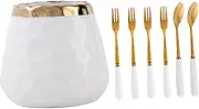 LIGIGWASH 1 Set Stainless Steel Fruit Fork Storage Jar Set Forks Spoons for Home Dining Parties and Table Decorations Comfortable Grip Versatile Kitchen Utensils