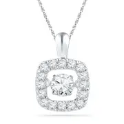 14k White Gold Round Diamond Square Moving Twinkle Pendant 1/4 Cttw