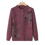 Women's Cardigan Sweater Stylish Casual Soft Floral Ribbed Crew Neck Buttons Pocket Long Sleeve Knit Outdoor Holiday Going out claret Grass Green Fall Winter