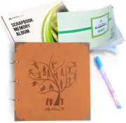 Leather Photo Album Scrapbook Memory Scratchproof Metal Ring Book,60 Pages w/Pen