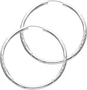 [JewelryWeb] 14k White Gold 2mm Budded Sparkle Cut Endless Hoop 40mm Earrings-Hoop Earring for Women