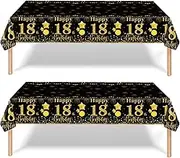 2Pcs Black Gold Happy 18th Birthday Party Table Cloth,137*274cm Plastic 18th Birthday Table Decorations for Boys,Girls Birthday Table Cloth Disposable Tablecover for 18th Him,Her Birthday Gifts Party