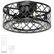 18 Inch Caged Ceiling Fans with Lights and Remote Control Modern Outdoor Black