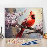 TUMOVO Animals DIY Oil Painting Kit, Bird Paint by Numbers for Adults, Cardinal Paint by Numbers with Brushes and Pigment, Canvas Arts for Wall Decor, 16x20 Inch, Frameless