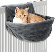 Plush Radiator Cat Hanging Bed - Round Cosy Warm Fleece Hammock for Small Pets, Kittens, Puppies - Easy to Assemble (Grey)