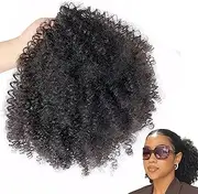 Drawstring Ponytail, 8 Inch High Temperature Silk Curly Ponytail Extension, Natural Black Draw String Wig for Black Women, Curly, Kinky