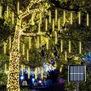 10 Tube 360 LEDs Solar Powered Lights Christmas Decoration Lamps Meteor Shower Rain Lights for Christmas Holiday Party Home Patio Party -Warm White