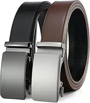 [Drowsmen] 2 Pack Ratchet Belt 1 3/8", Mens leather Dress Belt in Gift Set Size 28"-62" Adjustable waist Trim to Fit
