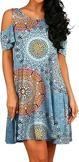 [PCEAIIH] Women's Summer Cold Shoulder Tunic Top Swing T-Shirt Loose Dress with Pockets