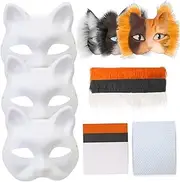 3Set Therian Mask Kit with Felt Fabric Eye Mesh False Wool Half Face Cat Mask Elastic Funny DIY Furry for Cosplay Party Decoration