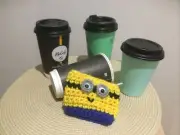 Take Away Coffee Mug Cozy Extra Chunky Thick, Quality Yarn, Minion
