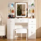 Bedroom Dressing Table White with LED Mirror Stool Set Vanity Desk Makeup Table