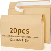 Fullhawl 20 Pcs 12 x 16 x 1.6 Inch Large Envelopes Manilla Kraft Peel and Seal Envelopes Light Brown Large Mailing for Office Home Documents Magazines Photos Storage Organizing