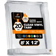 8' x 12' Heavy Duty Fire Retardant 20 Mil Clear PVC Vinyl Tarp