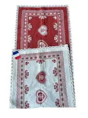 Rolande du Dreuilh France Red & Beige Cotton/Linen Hearts Table Runner 20x58