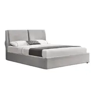 Design Square Modern Designer Fabric Gas Lift Bed Frame W/ Headboard Queen Size - Light Grey